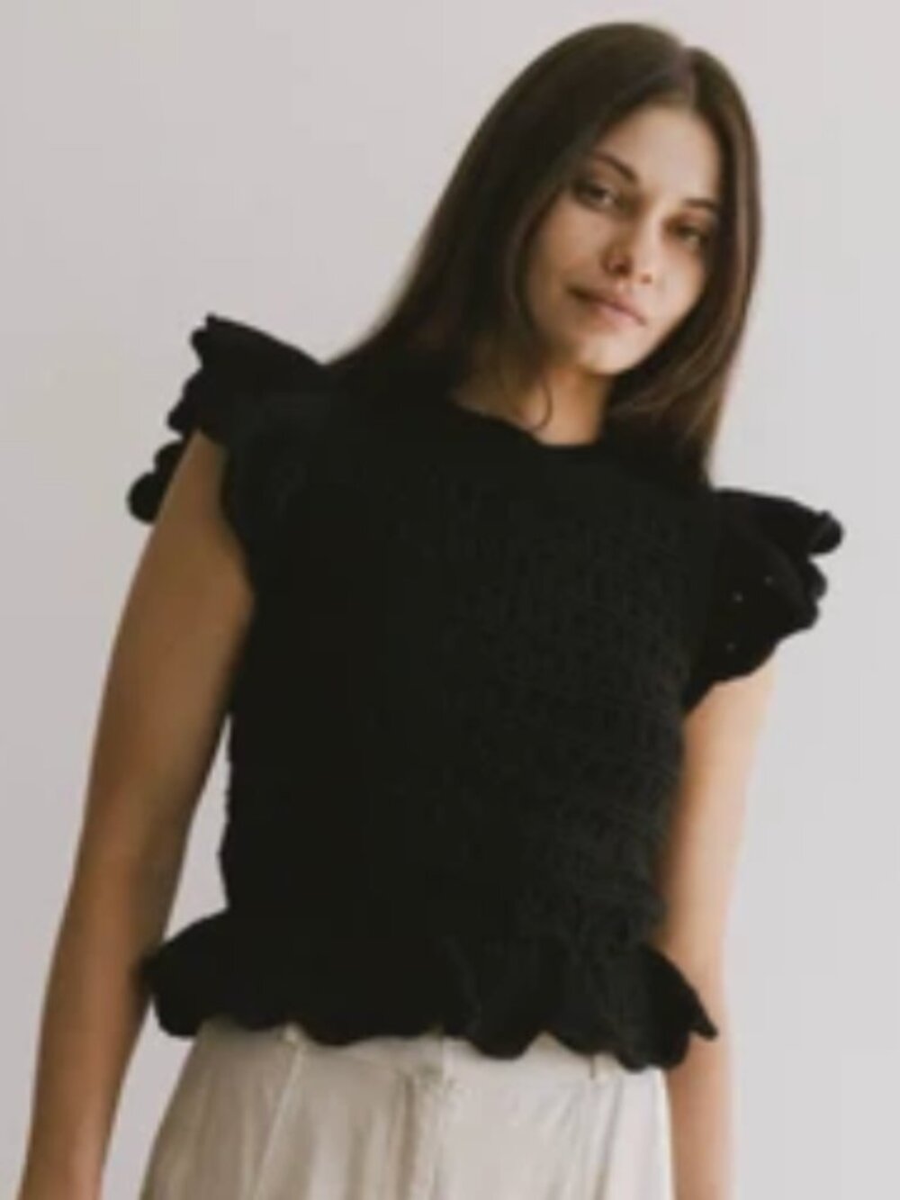 Bohme Shelly Ruffled Sweater Top, Black, Small, NWT